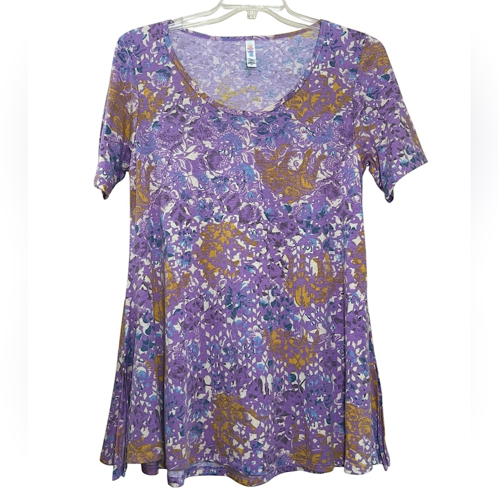 NWT LuLaRoe Perfect T short sleeve t-shirt purple white gold blue tan medium